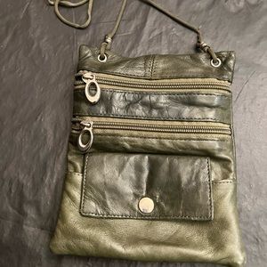 Olive green soft leather crossover bag